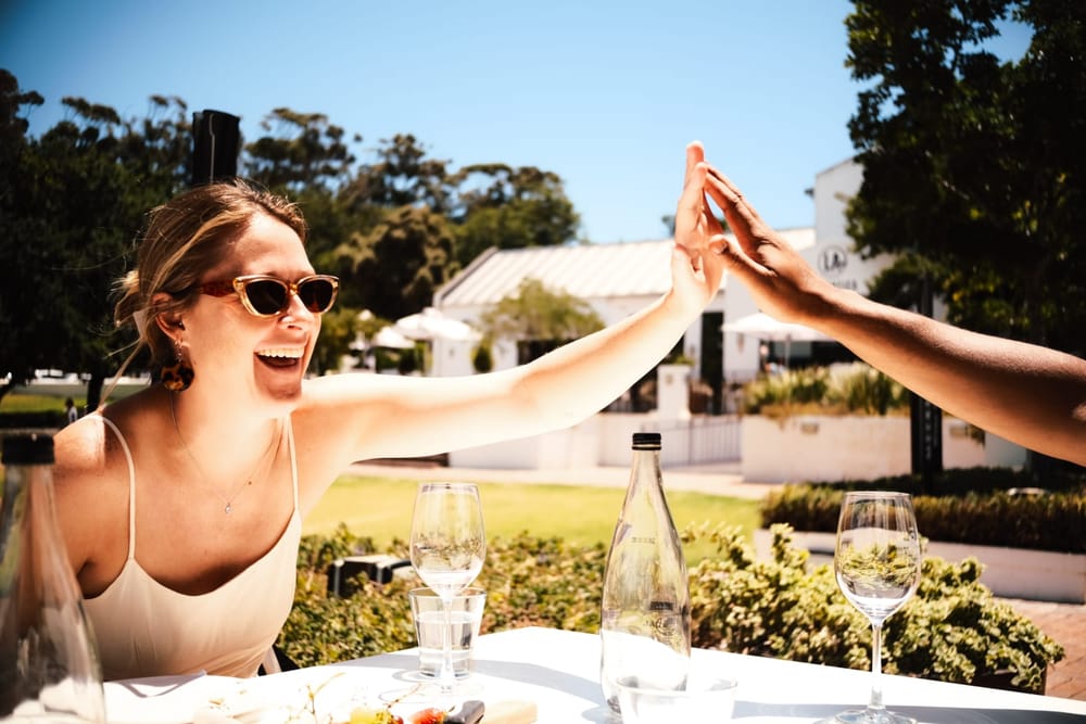 Natalie celebrating with a friend